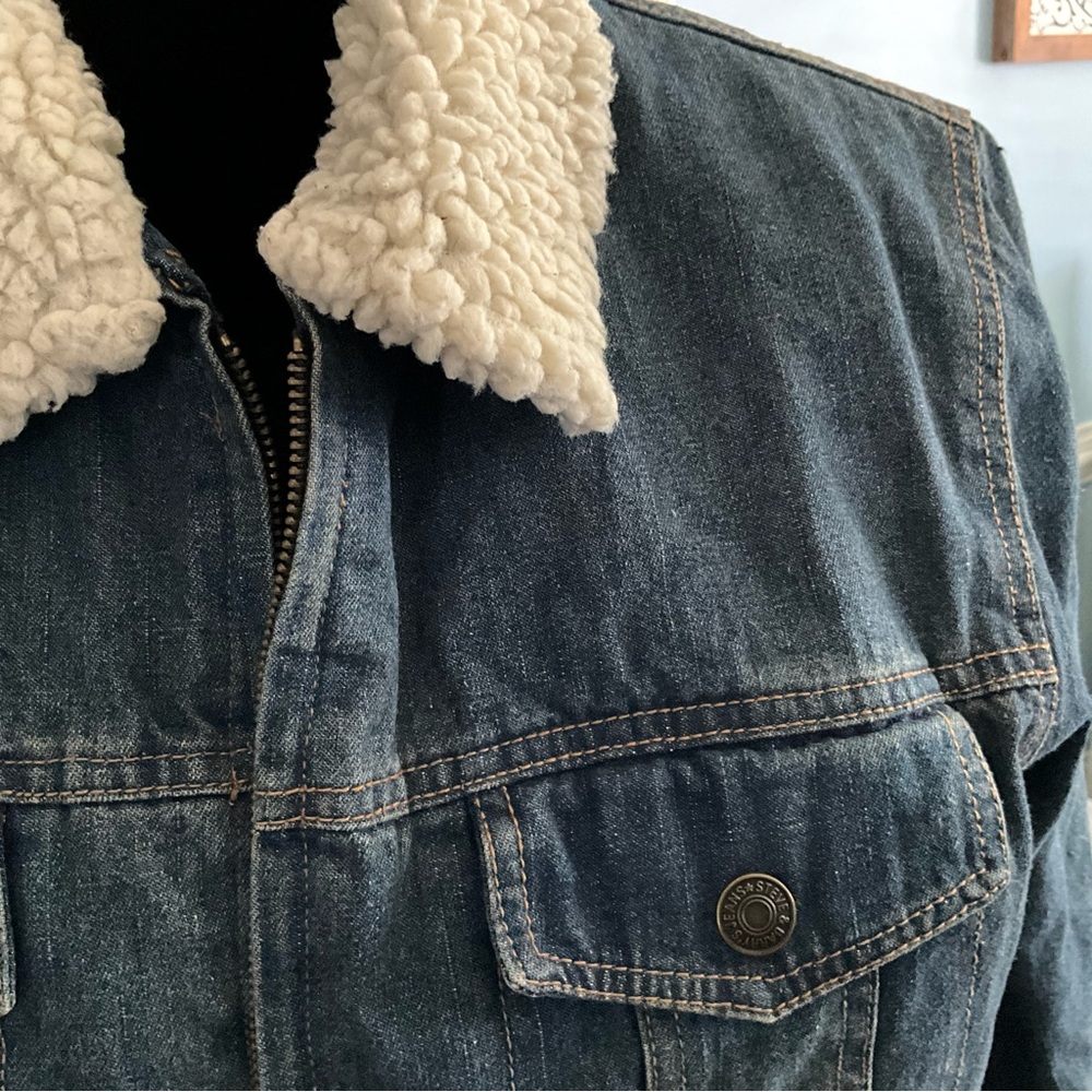 Womens Winter Jean Jacket Sherpa Size Large Shep Denim Jacket Yellowstone